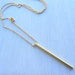 Brass stick bar gold long necklace, gold plated chain, minimalist jewelry.