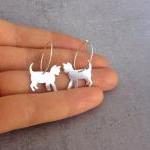 Cat hoop earrings, sterling silver.